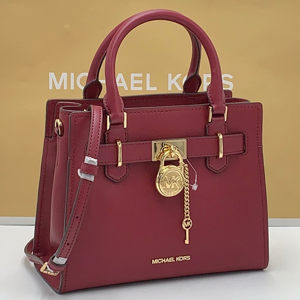 Michael Kors Hamilton Small Satchel Shoulder Crossbody Bag DARK CHERRY COLOR